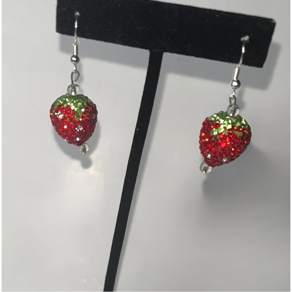 Sparkly Strawberry Dangle Earrings | Handmade, Kawaii, Festival Vibes - Picture 1 of 5